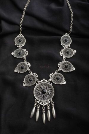 Image for Kessa Kpn19 Turkish Black Multi Stone Circular Tribal Boho Necklace Featured