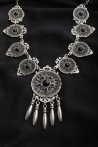 Image for Kessa Kpn19 Turkish Black Multi Stone Circular Tribal Boho Necklace Front