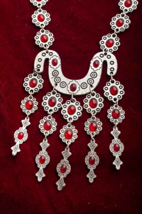 Image for Kessa Kpn21 Turkish Red Multi Stone Paisely Necklace Front
