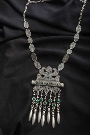 Image for Kessa Kpn27 Turkish Bar Multi Green Stone Necklace Featured