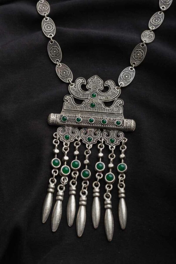 Image for Kessa Kpn27 Turkish Bar Multi Green Stone Necklace Front