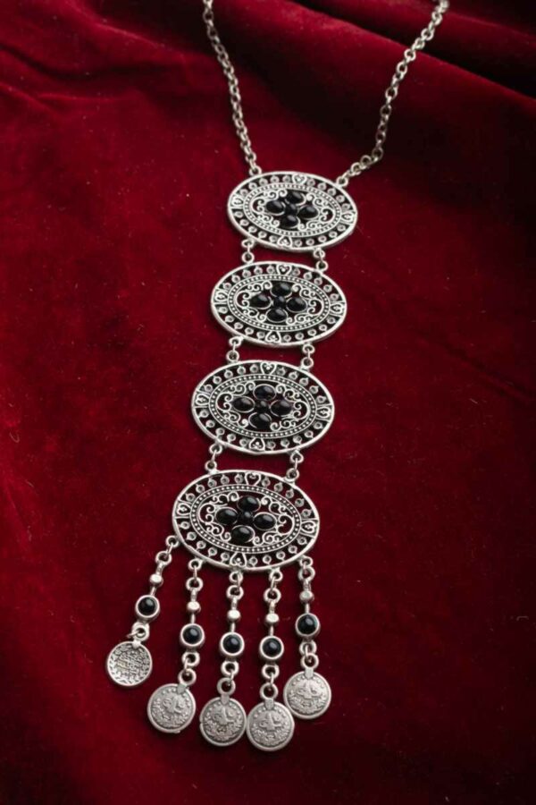 Image for Kessa Kpn42 Turkish Circular Black Stone Chain Necklace Featured