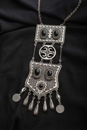 Image for Kessa Kpn43 Turkish Rectange Black Multi Stone Chain Necklace Featured