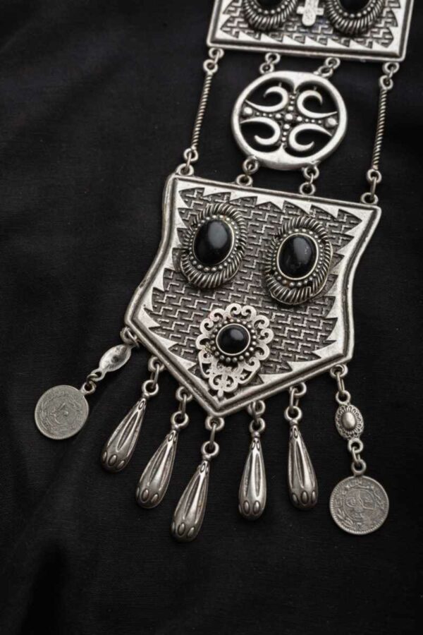 Image for Kessa Kpn43 Turkish Rectange Black Multi Stone Chain Necklace Front