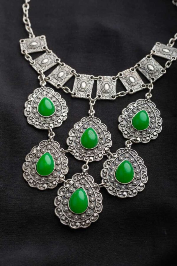 Image for Kessa Kpn54 Turkish Circular Multi Green Stone Chain Necklace Front