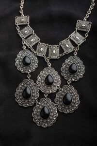 Image for Kessa Kpn55 Turkish Circular Multi Black Stone Chain Necklace Front