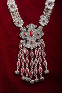 Image for Kessa Kpn62 Turkish Shape Multi Black Stone Ghungroo Necklace Red Closeup
