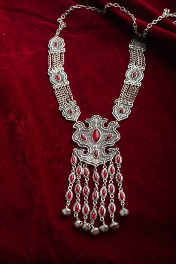 Image for Kessa Kpn62 Turkish Shape Multi Black Stone Ghungroo Necklace Red Side