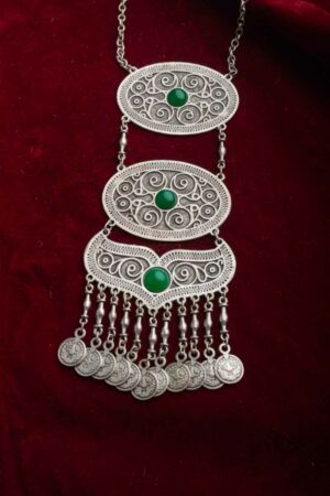 Image for Kessa Kpn68 Turkish Circular Pendant Green Stone Coin Necklace Featured