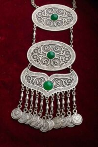 Image for Kessa Kpn68 Turkish Circular Pendant Green Stone Coin Necklace Front