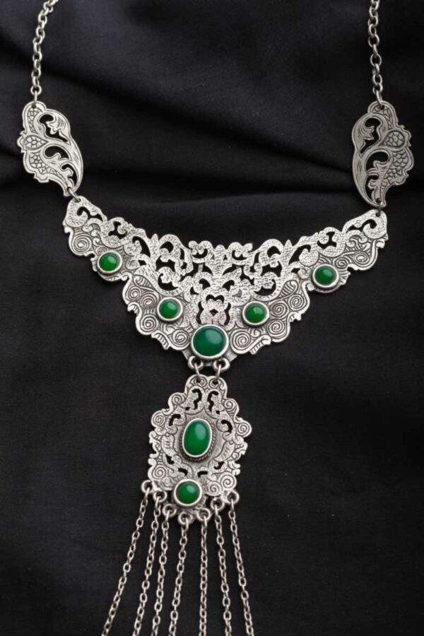 Image for Kessa Kpn70 Turkish Multi Green Stone Chain Necklace Front