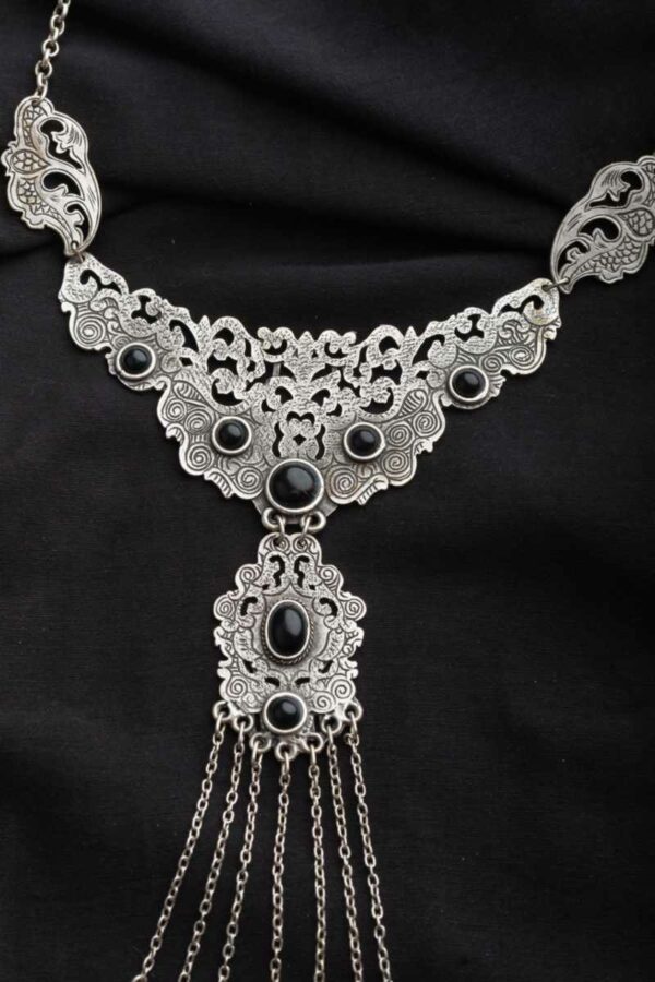 Image for Kessa Kpn71 Turkish Multi Black Stone Chain Necklace Front