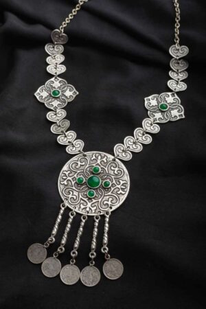 Image for Kessa Kpn77 Turkish Circular Multi Green Stone Tribal Boho Necklace Featured