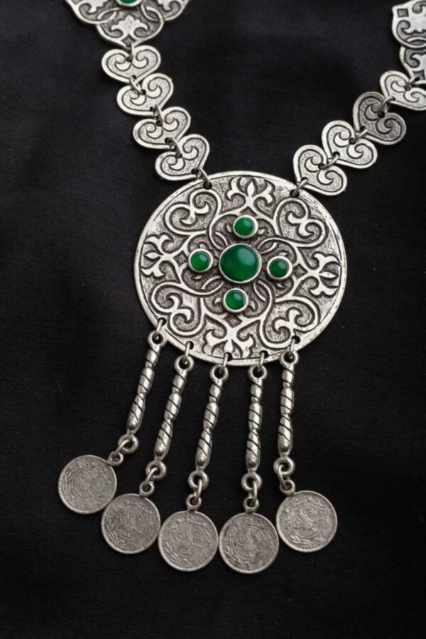 Image for Kessa Kpn77 Turkish Circular Multi Green Stone Tribal Boho Necklace Front