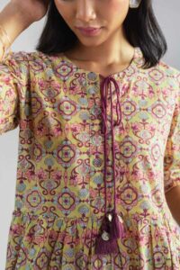 Image for Kessa Wsr372 Dishitha Handblock Cotton Dress Closeup