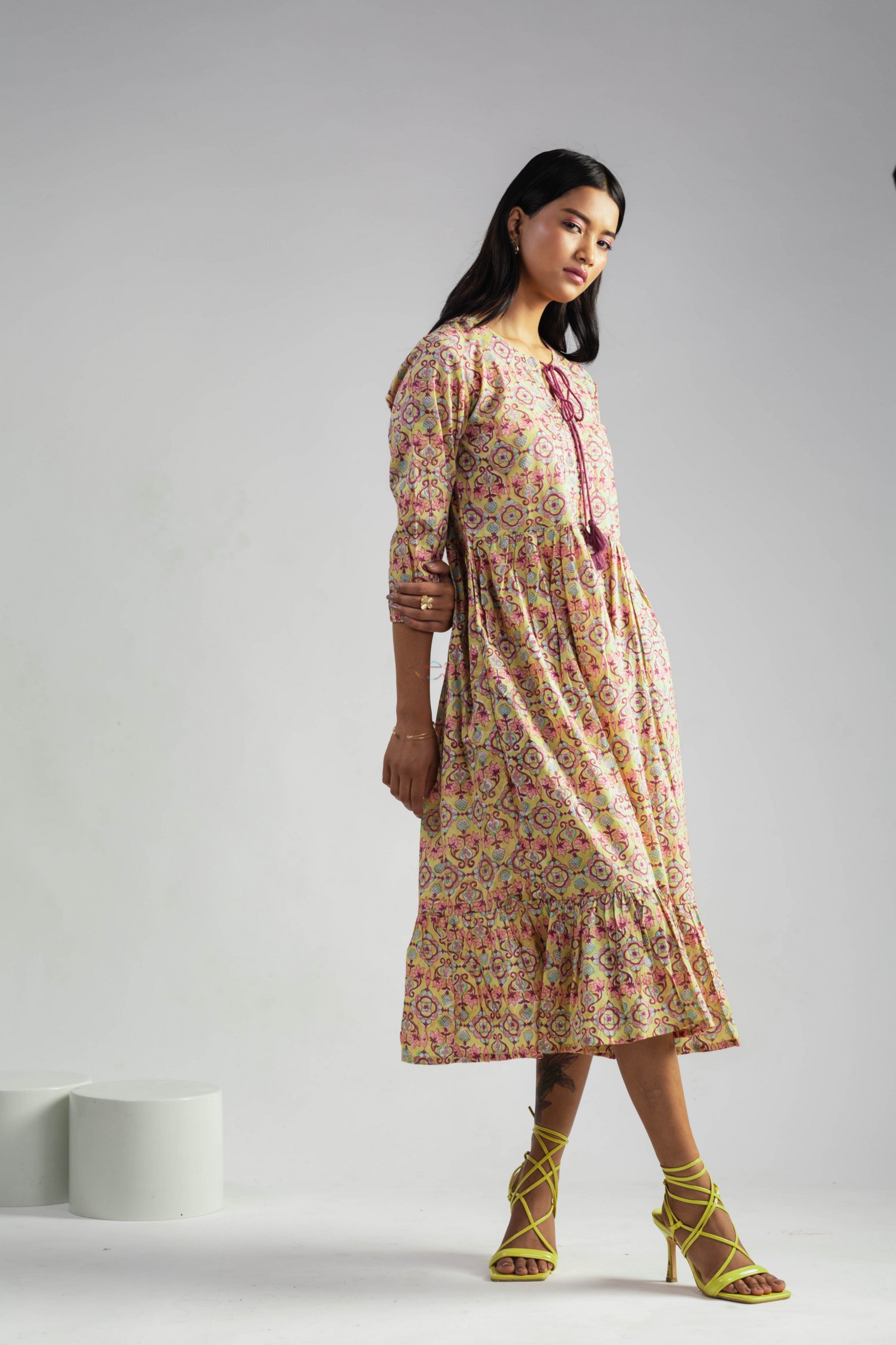 Buy Authentic WSR372 Dishitha Handblock Cotton Dress Online | Kessa