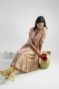 Image for Kessa Wsr372 Dishitha Handblock Cotton Dress Sitting