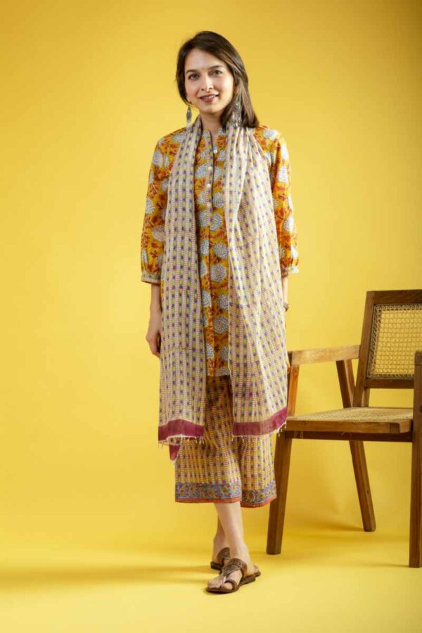 Image for Kessa Wsr379 Drisana Handblock Cotton Complete Suit Set Front