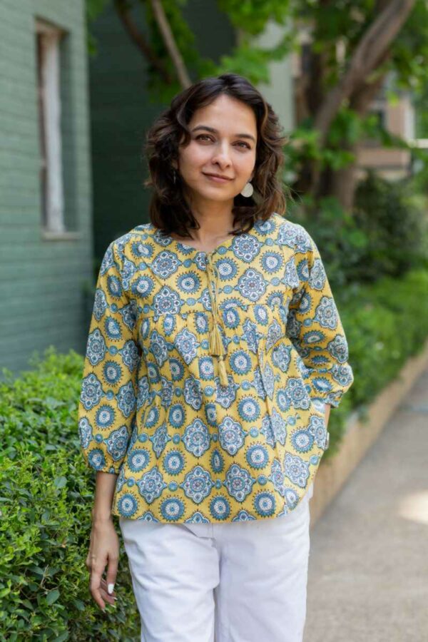 Image for Kessa Avdaf220 Dharithri Handblock Cotton Short Top Front