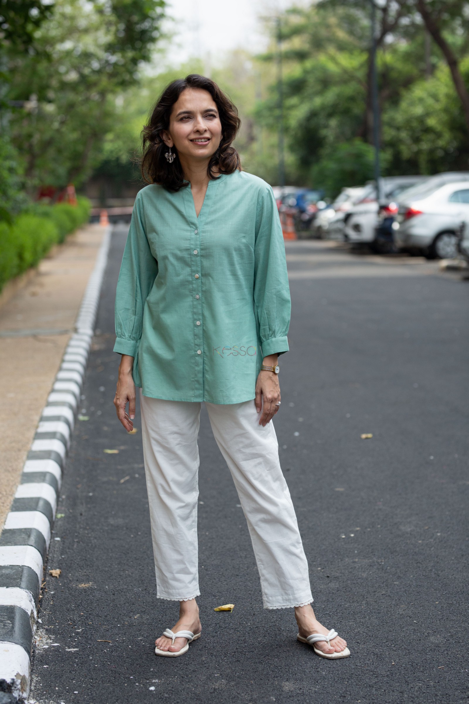 Womens Short cotton Digital ikkat printed top tunic shirt kurta