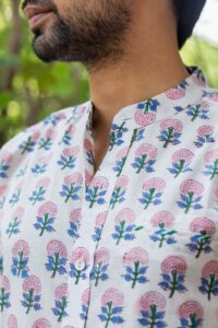Image for Kessa Bpr28 Ishan Handblock Print Men Full Sleeves Shirt Closeup