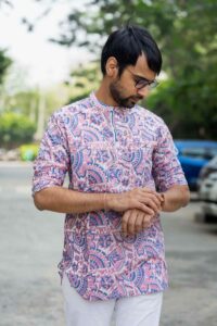 Image for Kessa Bpr29 Kanishk Handblock Men Full Sleeves Shirt Closeup 2