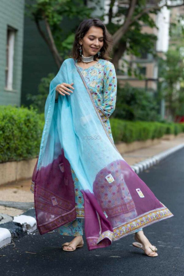 Image for Kessa Wsr387 Diya Handblock Cotton Complete Suit Set Front