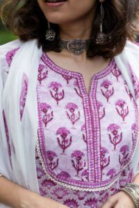 Image for Kessa Wsr393 Shital Handblock Cotton Complete Suit Set Closeup