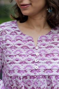 Image for Kessa Wsr394 Sital Cotton Handblock Dress Closeup