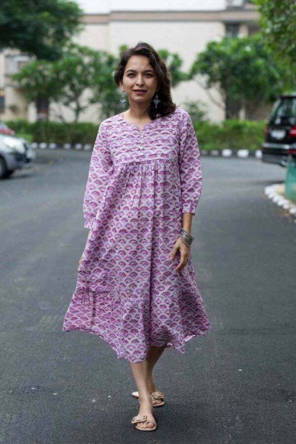 Image for Kessa Wsr394 Sital Cotton Handblock Dress Front