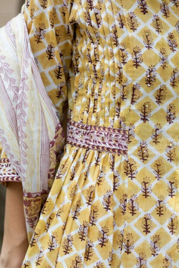Image for Kessa Wsr396 Bhavya Cotton Handblock Complete Suit Set Closeup 2