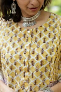 Image for Kessa Wsr396 Bhavya Cotton Handblock Complete Suit Set Closeup