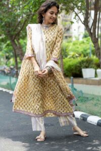 Image for Kessa Wsr396 Bhavya Cotton Handblock Complete Suit Set Featured