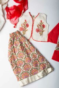 Image for Kessa Aj81 Astrid Girl Cotton Skirt With Top And Dupatta Set Closeup 2