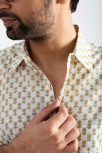 Image for Kessa Awk67 Prithvik Handblock Men Half Sleeves Shirt Closeup