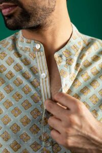 Image for Kessa Bpr36 Shivam Handblock Men Full Sleeves Shirt Closeup