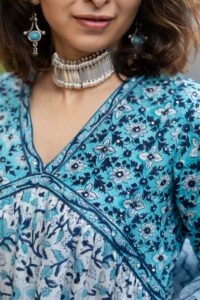 Image for Kessa Wsr395 Chaitra Handblock Cotton Complete Suit Set Closeup