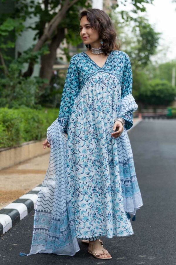 Image for Kessa Wsr395 Chaitra Handblock Cotton Complete Suit Set Front