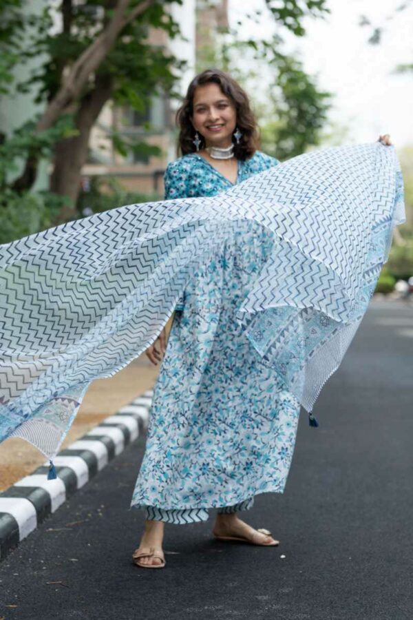Image for Kessa Wsr395 Chaitra Handblock Cotton Complete Suit Set Side