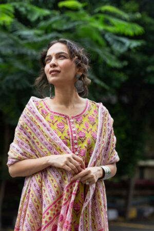 Image for Kessa Wsr398 Gauri Handblock Cotton Complete Suit Set Featured New