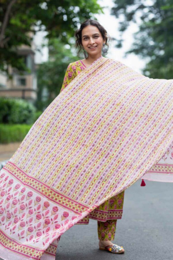 Image for Kessa Wsr398 Gauri Handblock Cotton Complete Suit Set Front New