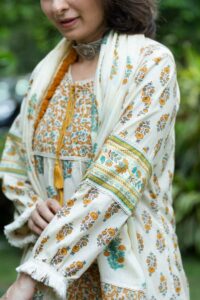 Image for Kessa Avdaf260 Vinaya Cotton Handblock Complete Suit Set Closeup New