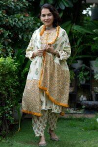 Image for Kessa Avdaf260 Vinaya Cotton Handblock Complete Suit Set Front New