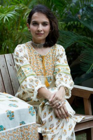 Image for Kessa Avdaf260 Vinaya Cotton Handblock Complete Suit Set Sitting New