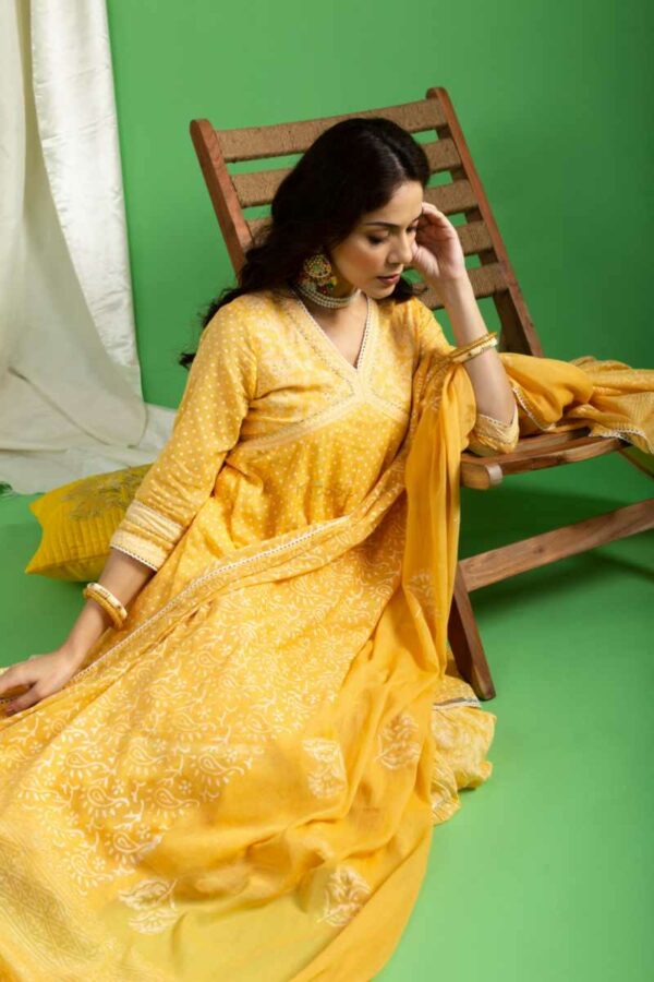 Image for Kessa Ws1043 Anvitha Cotton Khadi Print Complete Suit Set Sitting