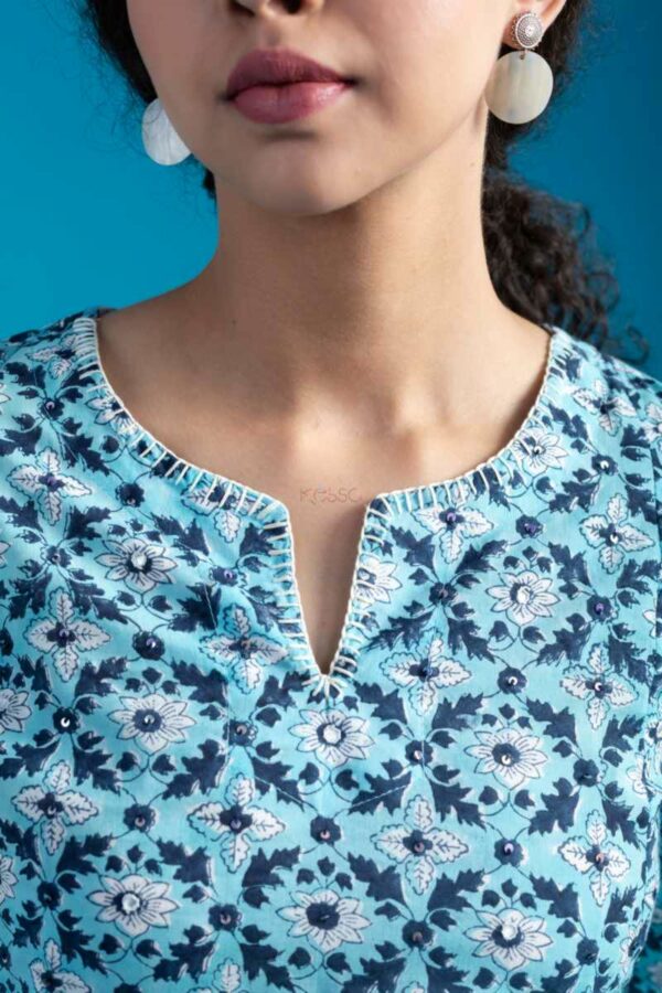 Image for Kessa Wsr403 Devangana Cotton Handblock Kurta Closeup