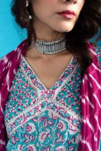 Image for Kessa Wsr408 Aarunya Cotton Handblock Complete Suit Set Closeup