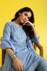 Image for Kessa Avdaf261 Vina Cotton Khadi Print Complete Suit Set Sitting