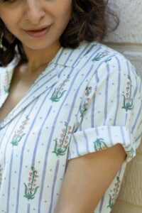 Image for Kessa Bpr41 Shaila Handblock Cotton Shirt Closeup 2