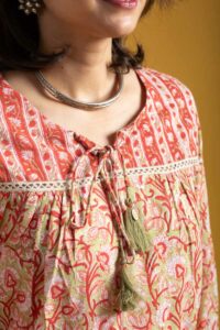 Image for Kessa Wsr406 Charvi Handblock Cotton Short Top Closeup
